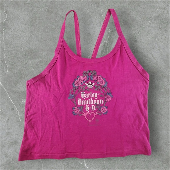 Harley-Davidson Tops - Vintage‎ Harley Davidson Shirt Womens Large Pink 1980s Roses Grunge Camisole